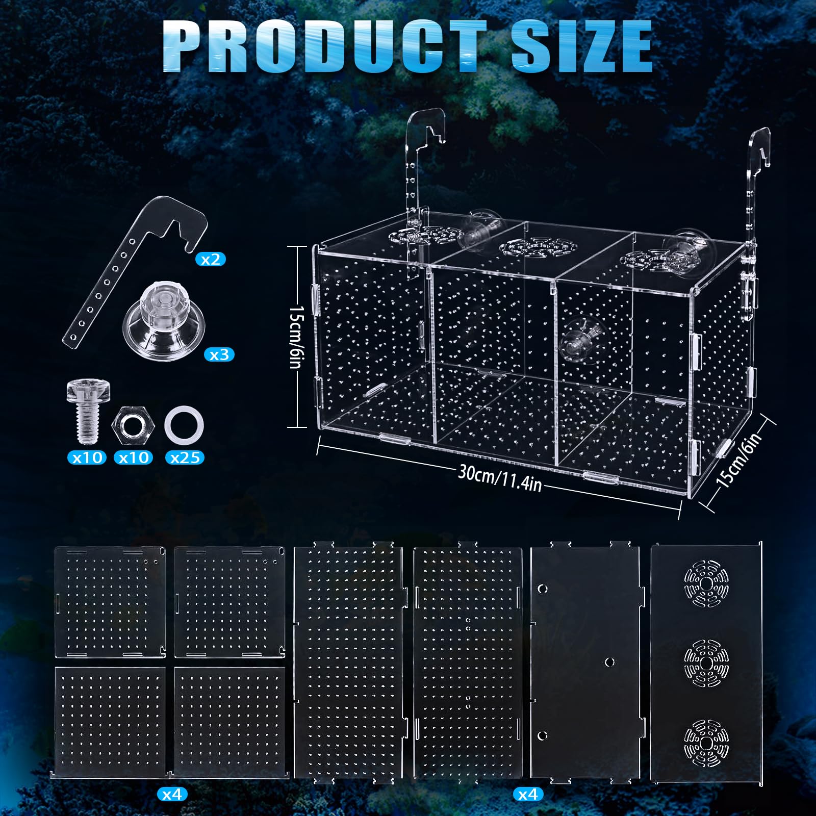 Caja de Cría de Peces Parideras 30x15x15cm, Criadero de Peces de Acrílicos, Caja de Aislamiento de Cría de Criadero, Incubadora de Criadero de Acuarios Colgantes para PecesGambas Pequeños