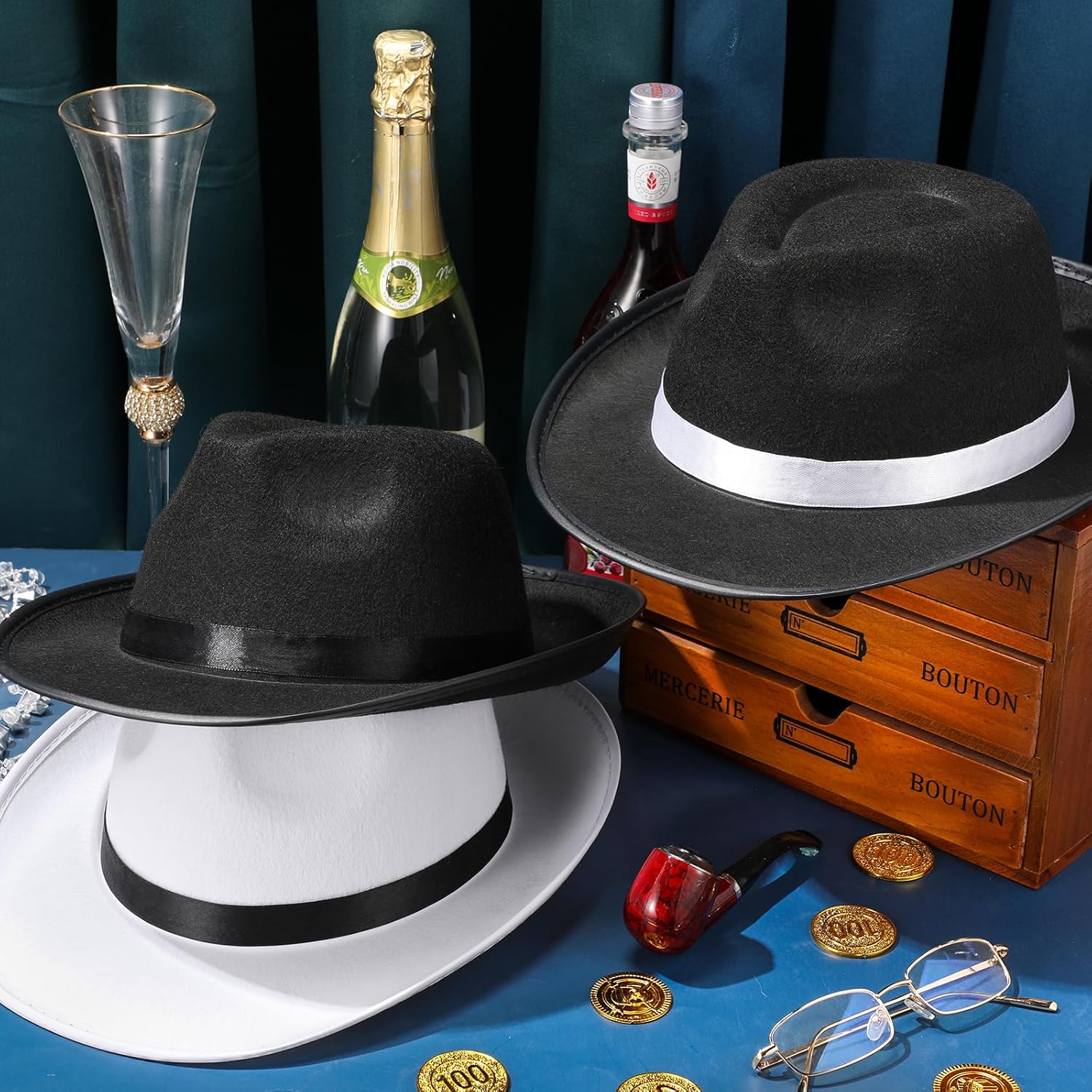 Toulite 12 Pcs Hats Gangster Hat for Men Women 1920s Party Gentlemen Unisex Hat Felt Mobster Men's Costume Headwear, 3 Styles, 21.5 Inch Head Circumference - Image 5