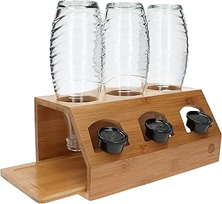 TAKE® SodaStream uchwyt na butelki – stojak na butelki ze 100% naturalnego bambusa, pojemnik do ociekania Soda Stream do wszystkich butelek jako akcesoria kuchenne, uchwyt na butelki SodaStream Crystal + Duo