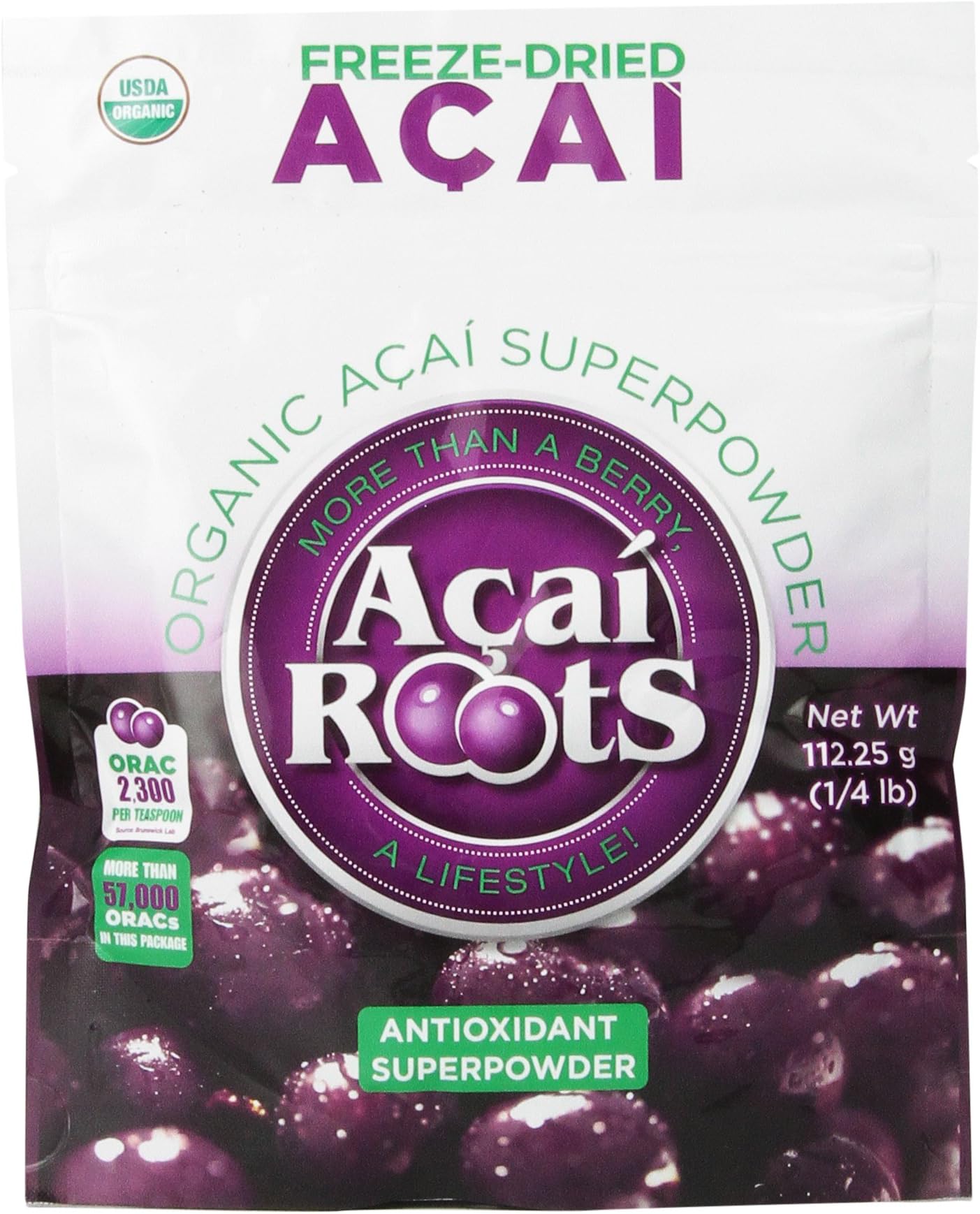 Acai Roots Organic Acai Pure Powder, 4-Ounce Pouch