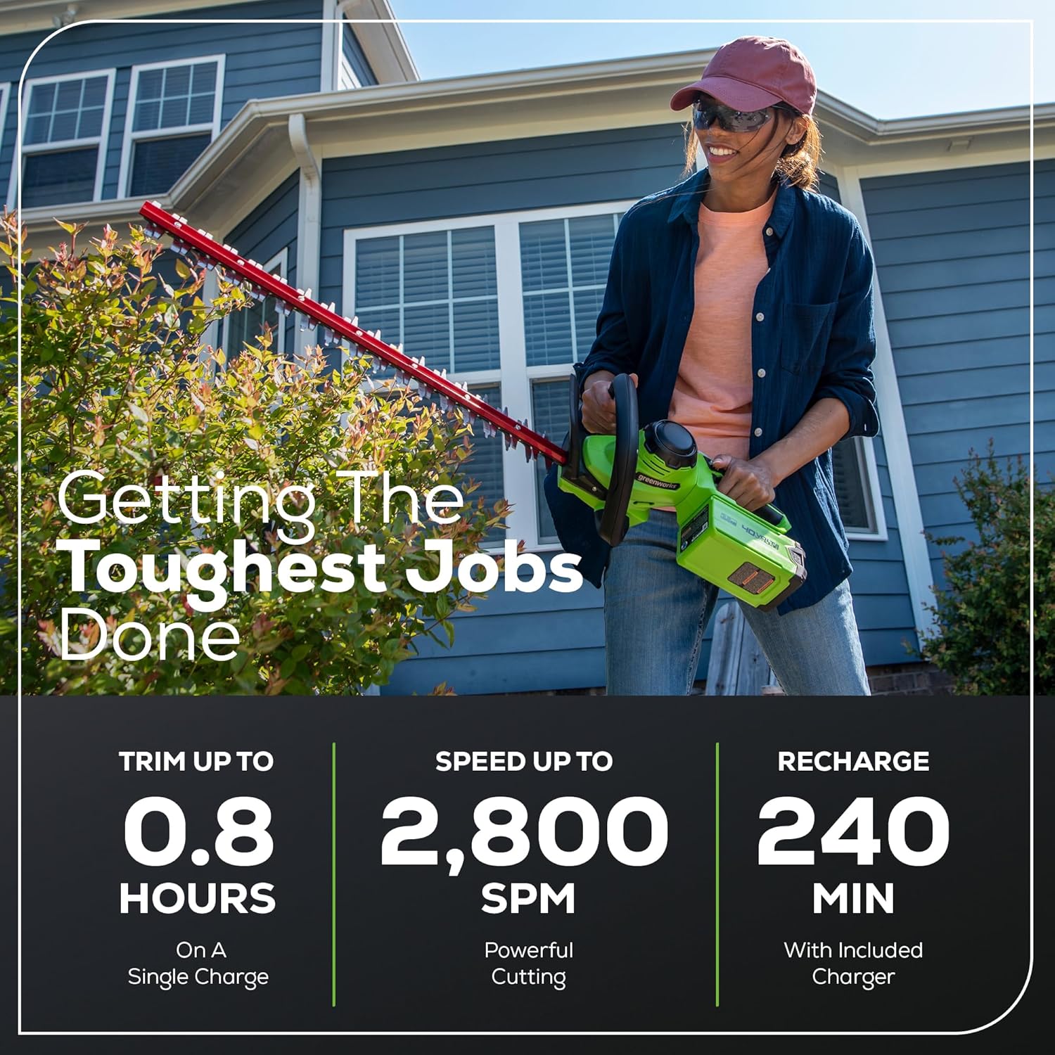 Greenworks 40V 24" Cordless Hedge Trimmer (1" Cutting Capacity), 2.0Ah USB Battery and Charger Included