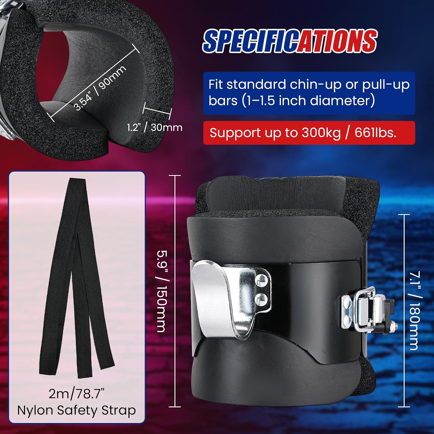 NYXOVA Gravity Inversion Boots with 2 Hooks – Anti-Gravity Hanging Foot | Supports for Core Strength, Ab Crunch, Back Pain Relief, Spine Decompression, with 2m Safety Rope, Durable Nylon Material