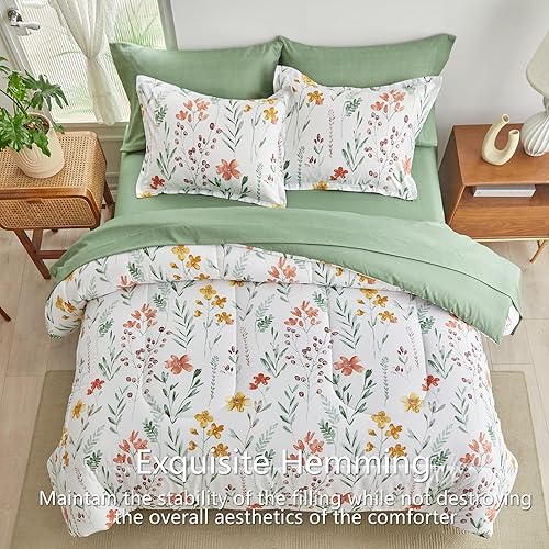 Miniatura 7 de AIKASY - Juego de cama de 7 piezas, estampado floral, microfibra suave, juego de edredón de cama reversible (1 edredón, 2 fundas de almohada, 1