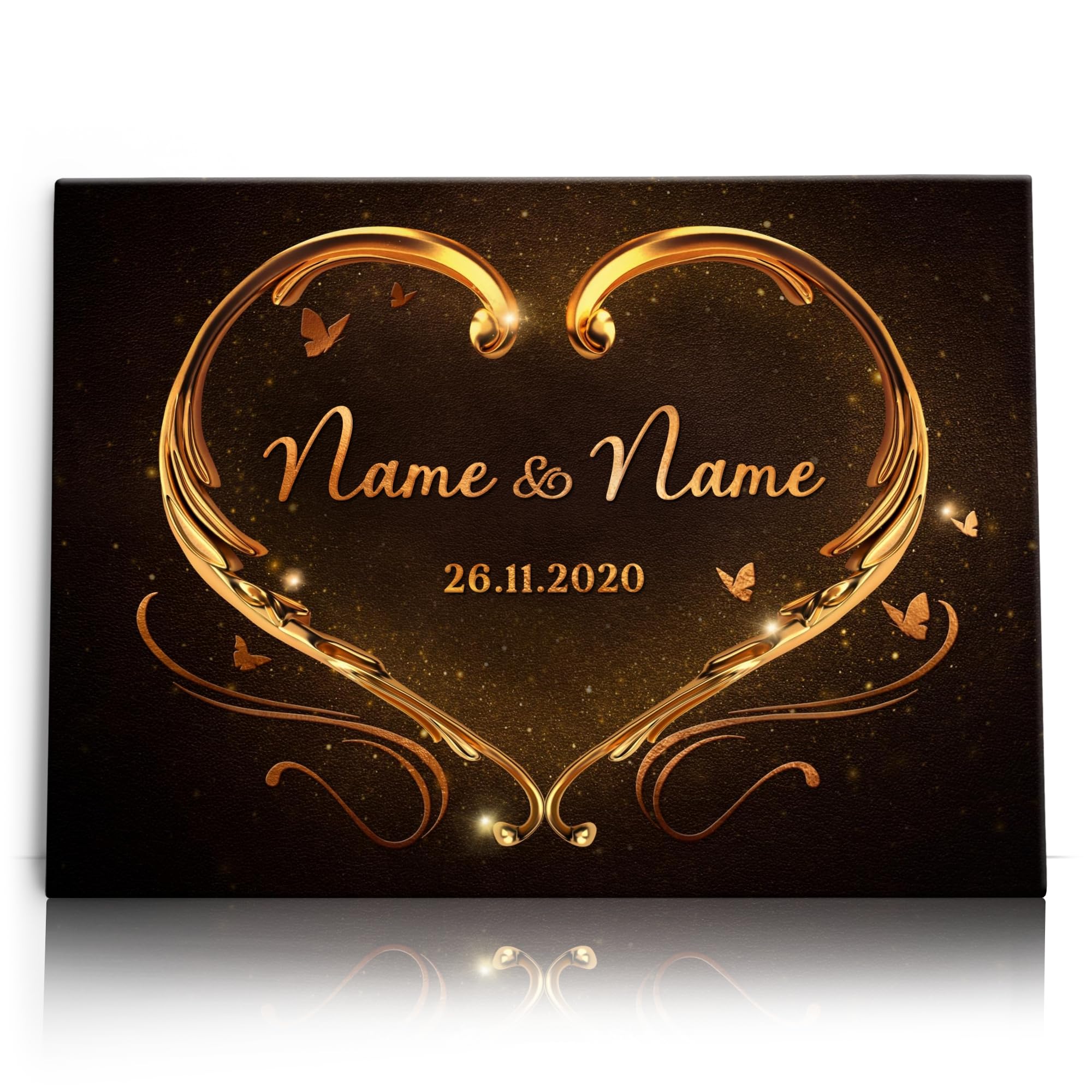 Liebesleinwand | Leinwand mit Namen und Datum | Wandbild gestalten, Jahrestag Geschenk für Frauen und Männer | Goldenes Herz