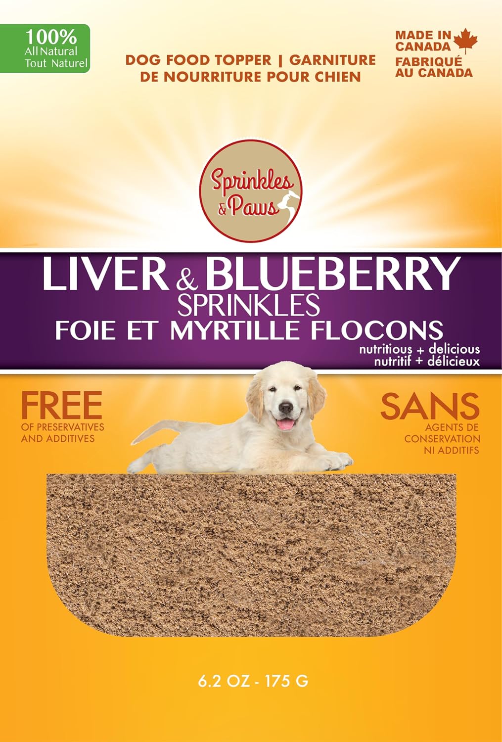 SPRINKLES & PAWS Liver & Blueberry Sprinkles with Apple Dog Food Topper | Made in Canada with Organic Fruit (Powder) | Makes Pet Food Delicious and Healthier | Human Grade