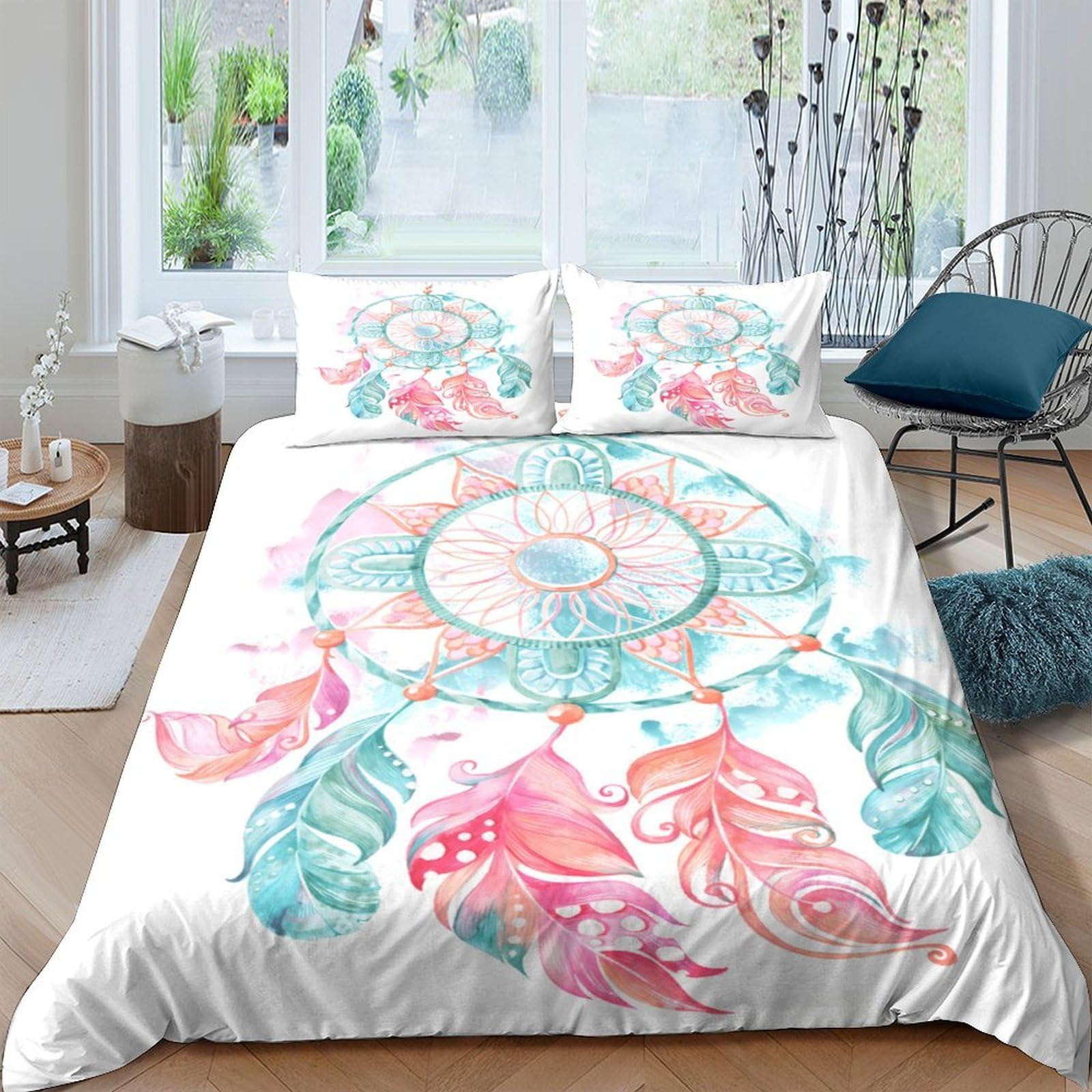 Ctjqhvkz Style-5 3D Printed Dreamcatcher Fitted Sheet Microfiber Pastel Feathers Bed Cover For Bedroom Dorm Mattress Protection Decor Single（135X200cm）