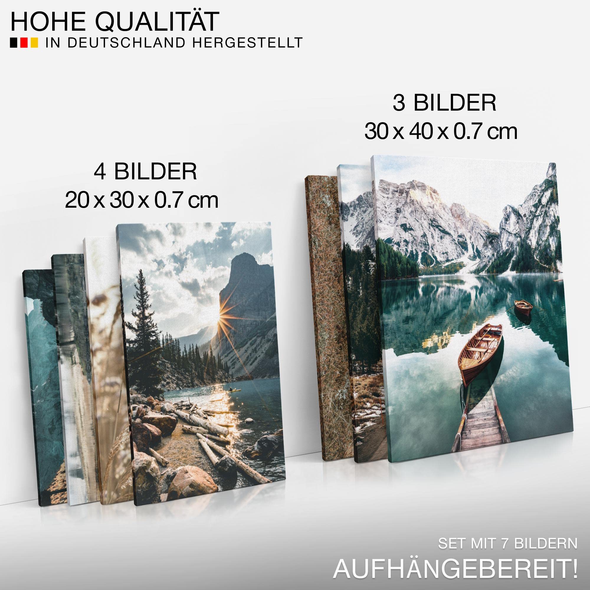 Novart Wandbilder See Berge Landschaft - KOMPLETT AUFHÄNGFERTIG - Natur Wohnzimmer Schlafzimmer - 7 Moderne Mood-Bilder - N007371a