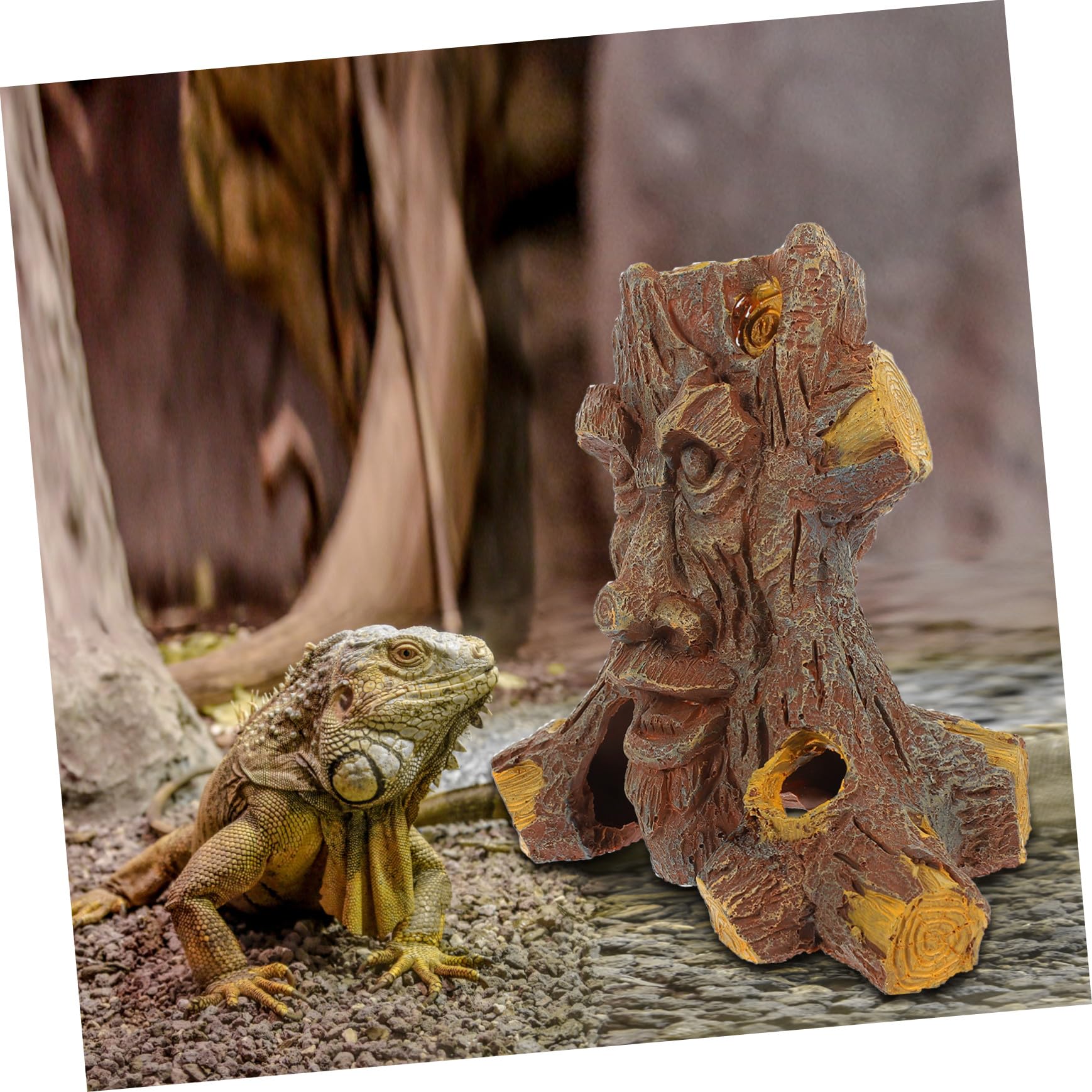 ERINGOGO Reptilien Versteck aus Kunstharz mit Baumhöhle Form Schmutzabweisend und Tageslicht als Zubehör für Terrarium und Reptilienboxen