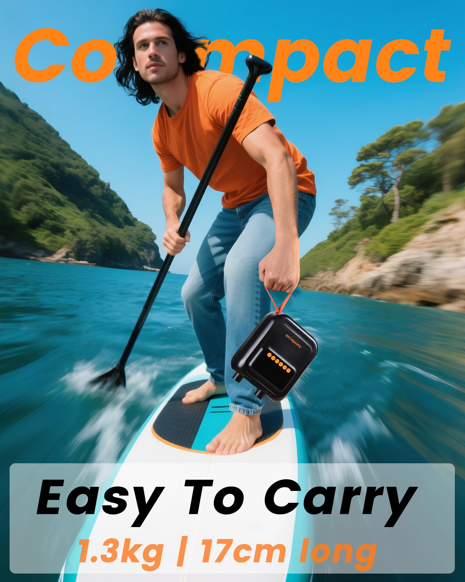 Bomba eléctrica recargable para tabla de remo, 20 PSI, batería portátil de 13500 mAh, bomba de aire USB-C SUP con inflado 260% más rápido para inflables, kayaks, tiendas de campaña, barcos, piscina