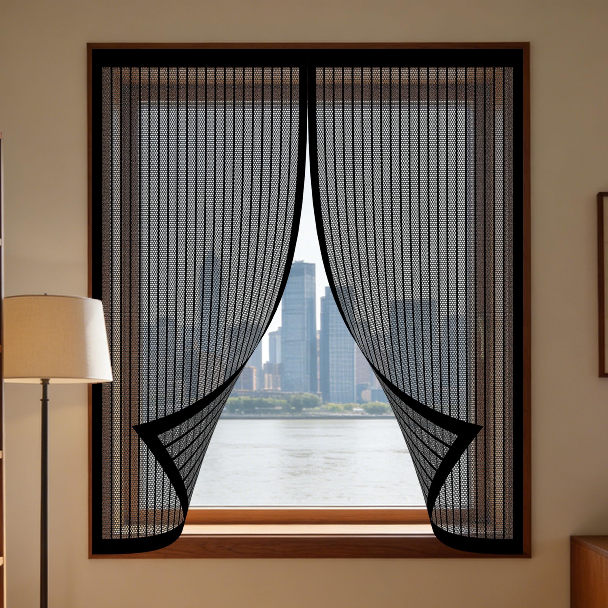Moustiquaire fenêtre sans perçage 130x195cm noire pour porte et balcon