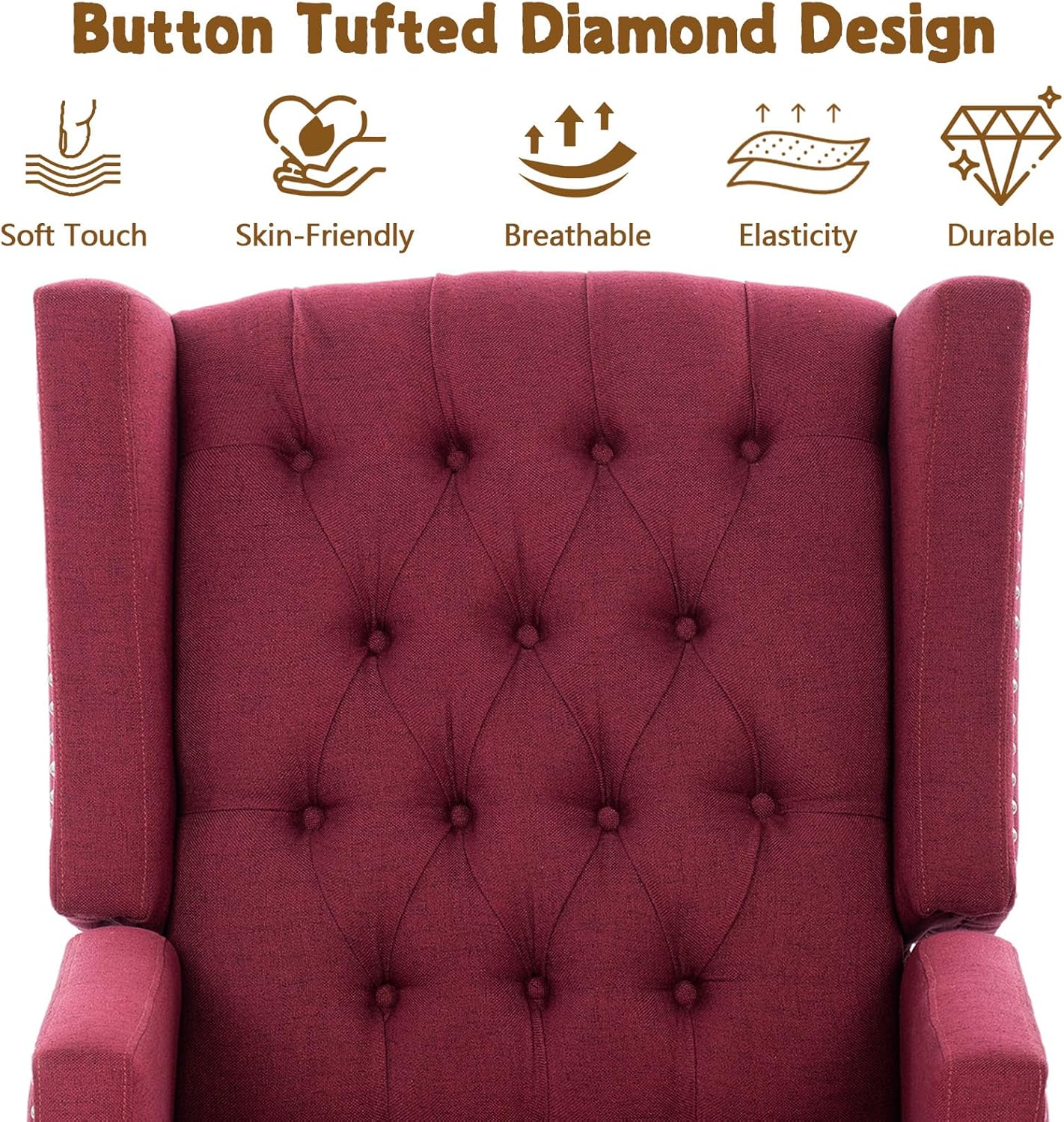 Wingback Recliner Chairs with Foldable Side Table&USB Charging Ports,Mid Century Accent Single Sofa Small Recliner Chair,Modern Comfy Pushback Reclining Chair for Living Room (Fabric, Wine Red)