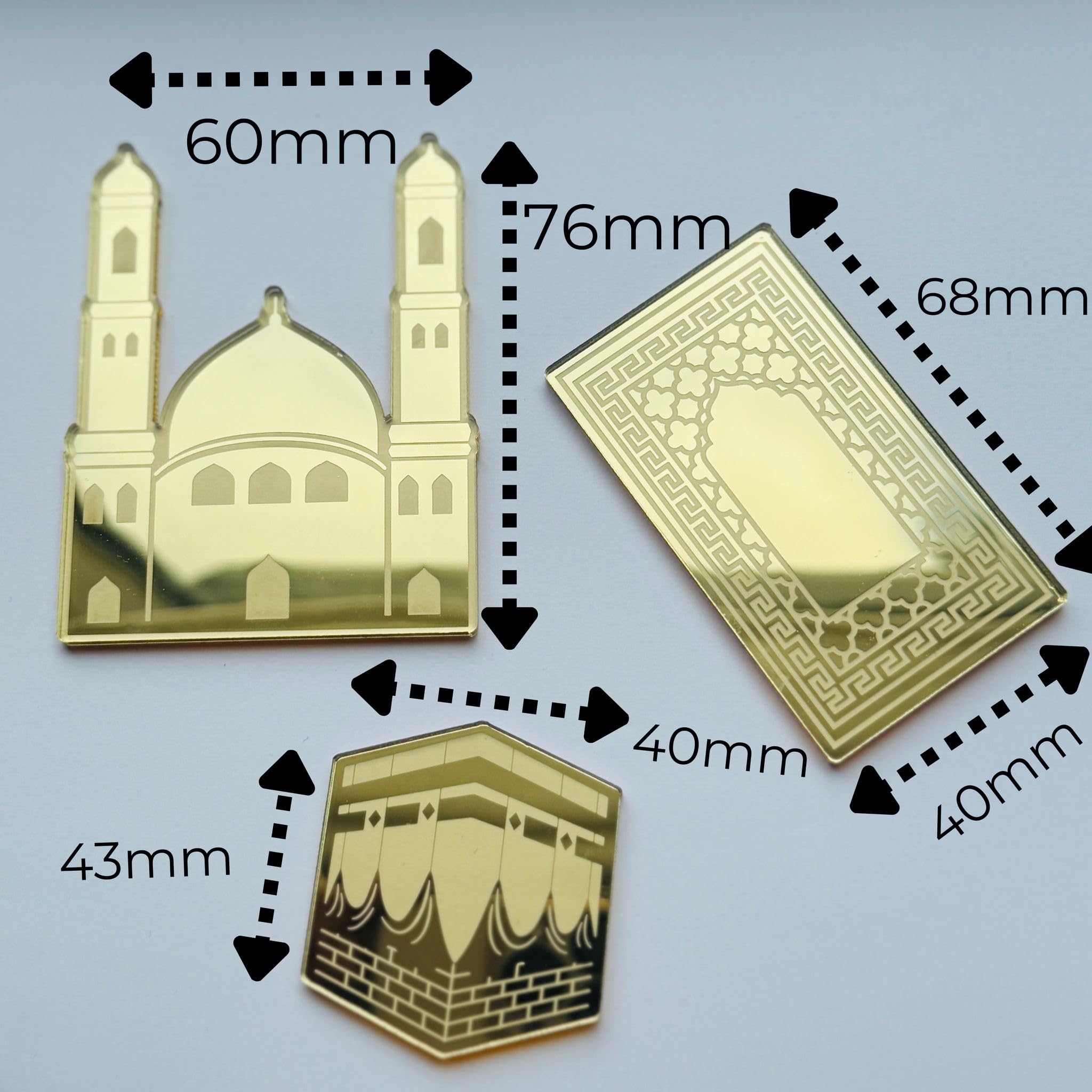 Umrah Mubarak With Signpost Acrylic Cake Charm Topper, Gold Mirror, Laser Cut, 3mm Thick - Image 2