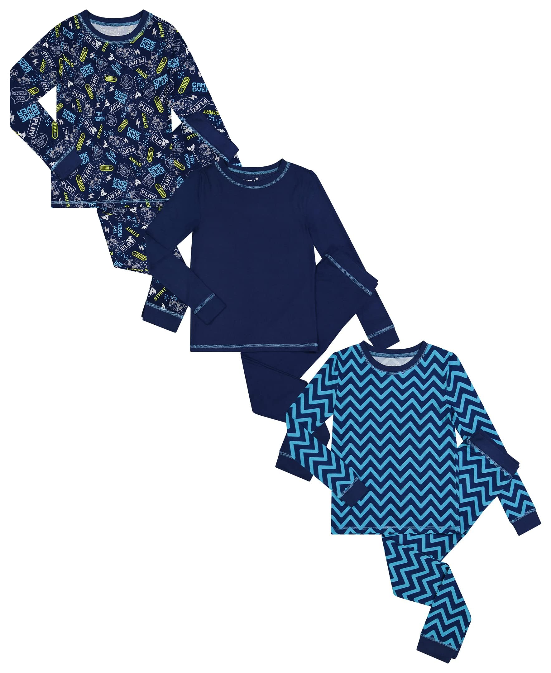 Just Pajamas Boys’ Pajama Sets Snug Fit Long Sleeve Tops & Sleep Pants – Soft Kids Sleepwear in Sizes 3T-12 with Fun Prints