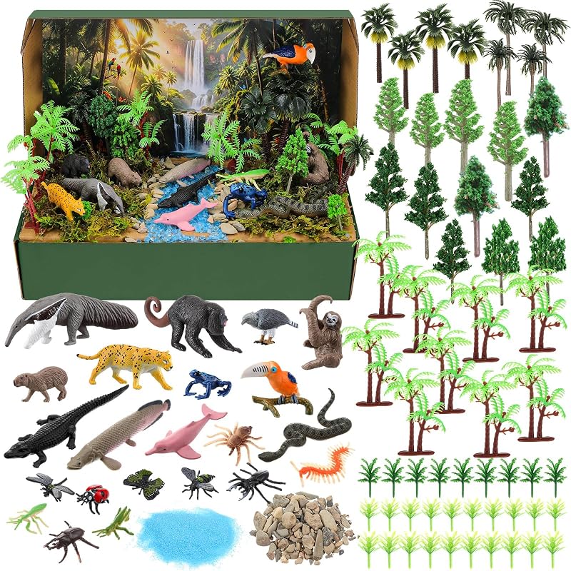 90 Pcs Tropical Rainforest Diorama Kit Habitat Project Box Set