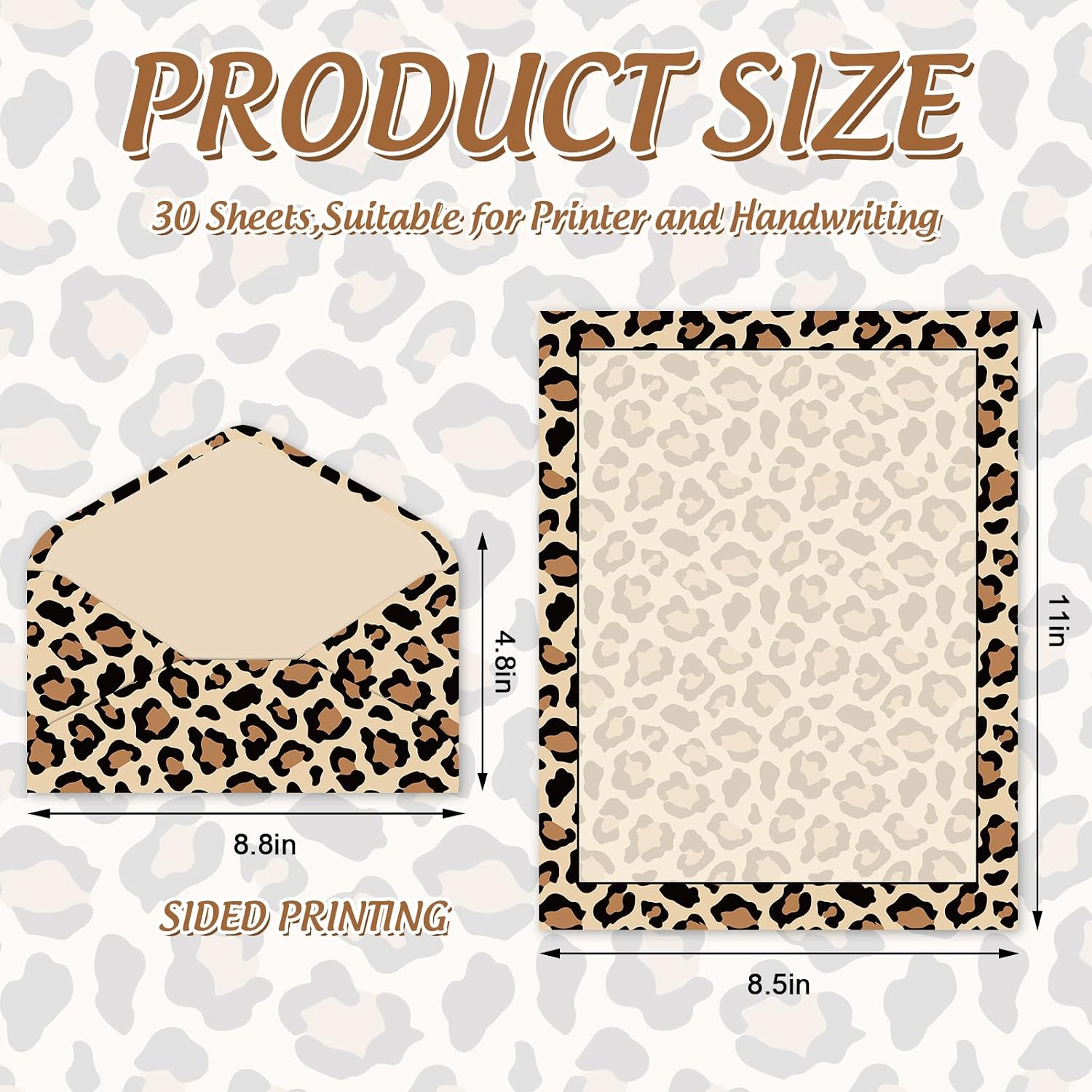 Whaline 30 Pcs Leopard Print Stationery Set with Envelopes Stickers Cheetah Print Letterhead Letter Writing Paper for Jungle Safari Birthday Party Invitation, 8.5 x 11 Inch image 2
