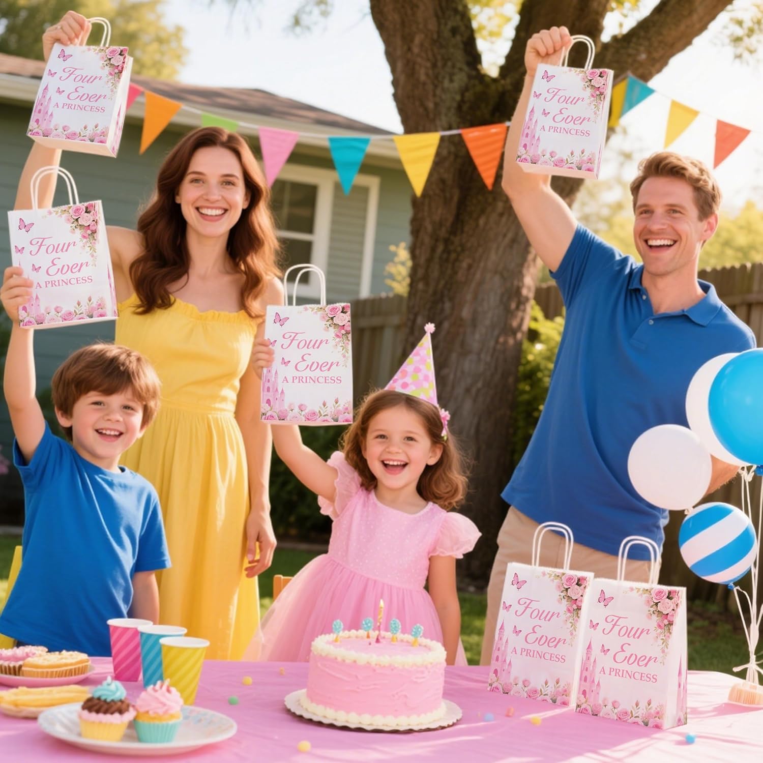 SJcysrilla 20PCS Four Ever A Princess Goodie Bags Princess Themed 4th Birthday Party Decorations Treat Bags with Handles Castle Themed 4 Years Old Birthday Party Supplies - Image 7