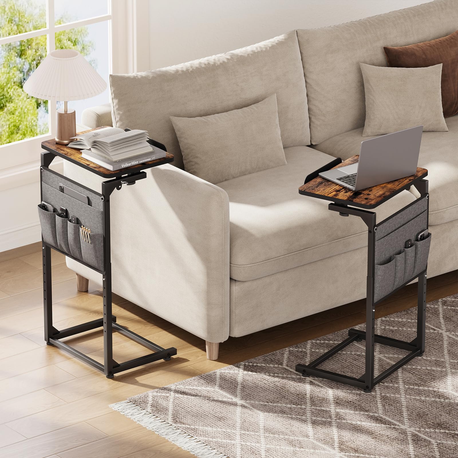 ELYKEN Table d'Appoint Bout de Canapé Plateau Inclinable à 90° Lot de 1