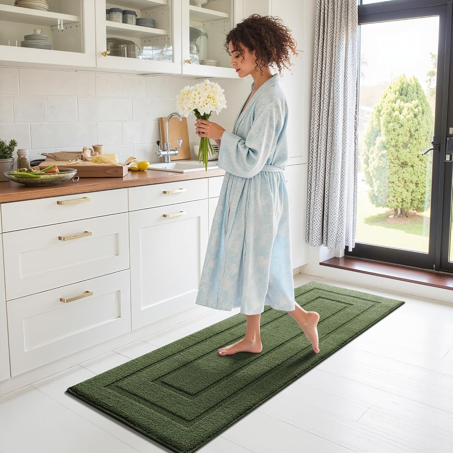 GRANNY SAYS Kitchen Mats for Floor Resist Dirt Kitchen Rugs Non Slip Washable, Large Rug Runner for Sink Laundry Thick Durable Polypropylene Comfort Standing, 59" x 19.7", Green