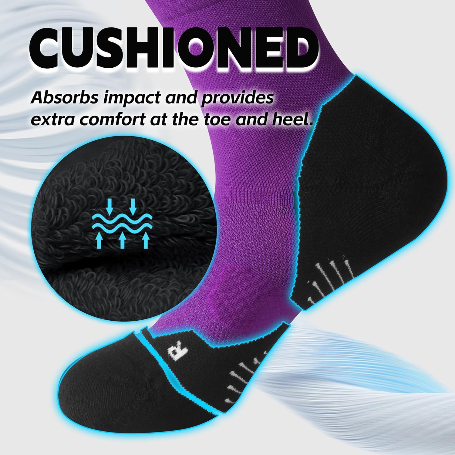 HUSO Compression Ankle Running Socks: Athletic Socks for Men Women with Cushion,Work Hiking Basketball Sport Socks 3 Pairs - Image 4