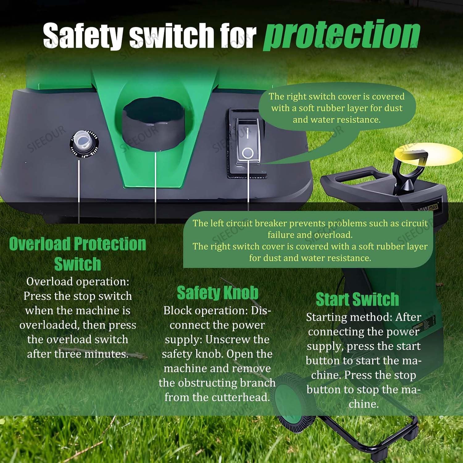 Electric Garden Shredder Mulcher 2400w, 40mm Wood Chipper with 50l Collection Box, Reversible Steel Blades & S-afety Protection for Efficient Garden Maintenance and Outdoor Use