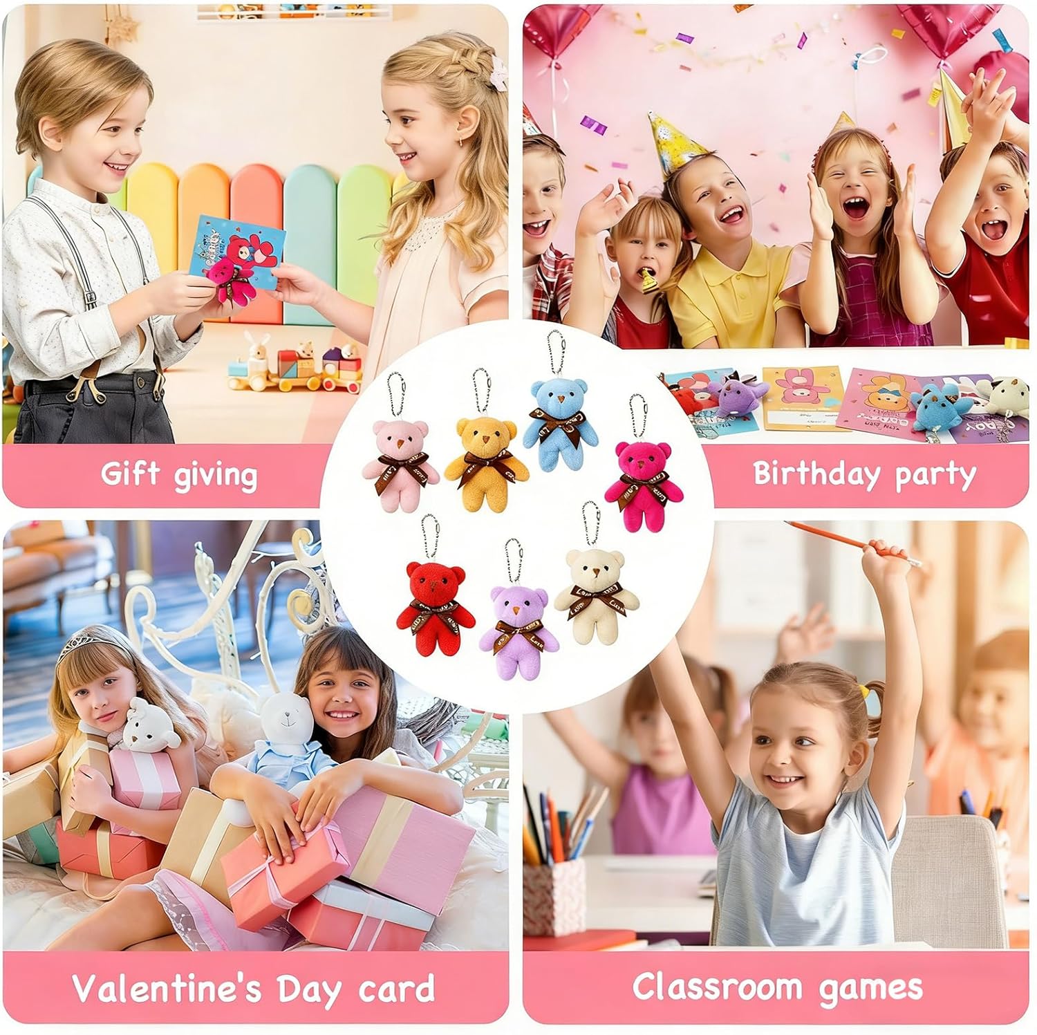 Easter Gift Cards with Plush Bears, 28 Pack Classroom Exchange Gifts for Kids, Easter Party Favors, School Prizes with 7 Cute Card Designs