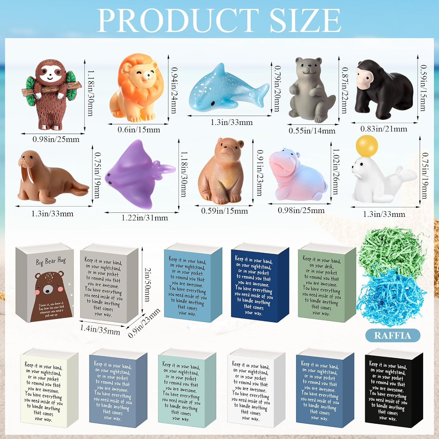 Soulchen 100 Sets Mini Emotional Gifts Bulk for Employee Positive Mental Health Stress Relief Gifts Cute Resin Animal Figurines with Pun Box for Graduation Teacher Veterinary Adults (Cute)