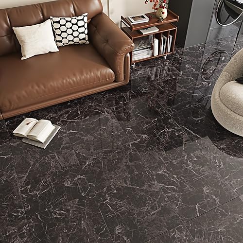 Miniatura 5 de WESTICK Azulejos de mármol negro para despegar y pegar, azulejos de suelo de baño, azulejos de piso impermeables para dormitorio, suelo de vinilo