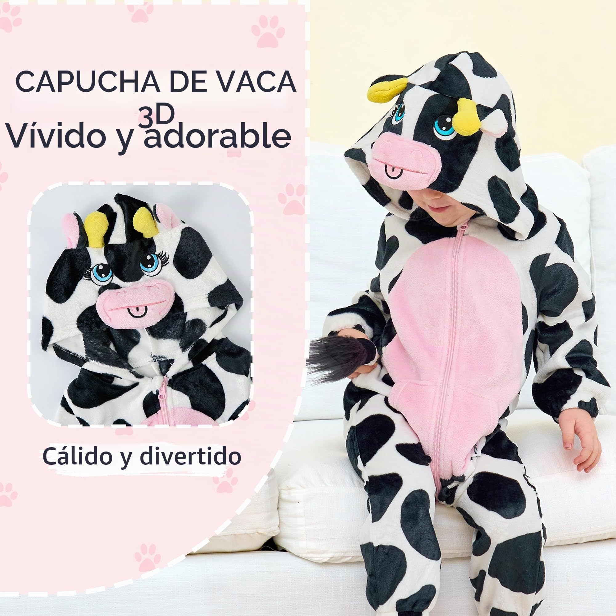 LOLANTA Disfraz Unisex de Animales para Bebé, Disfraz de Animal con Capucha para Niño, Traje de Unión de Franela
