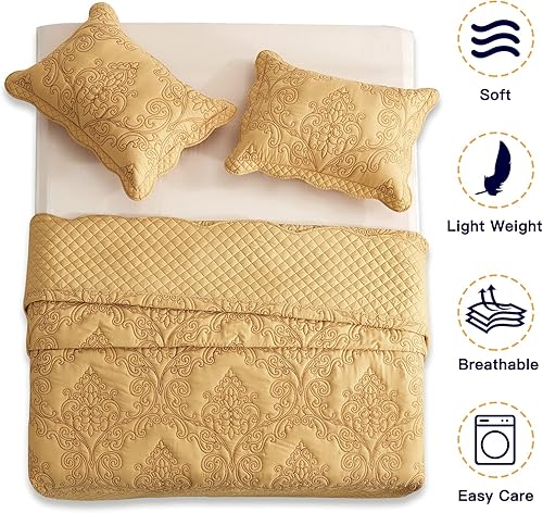 Miniatura 3 de CHIXIN Juego de colcha tamaño Queen  Funda de ropa de cama ligera  Hermosas costuras  Colcha reversible de 4 piezas  Patrón de cachemira de damasco