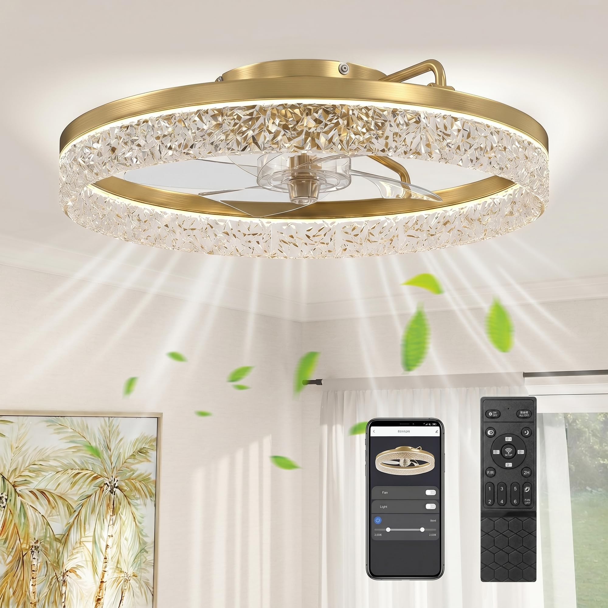 Homcom Unisex Gold Ceiling Fans With Lights And Remote & App Control For Bedroom, Small