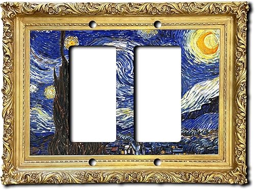 Miniatura 11 de Cubierta eléctrica acrílica decorativa de pintura de noche estrellada - Interruptor de luz triple