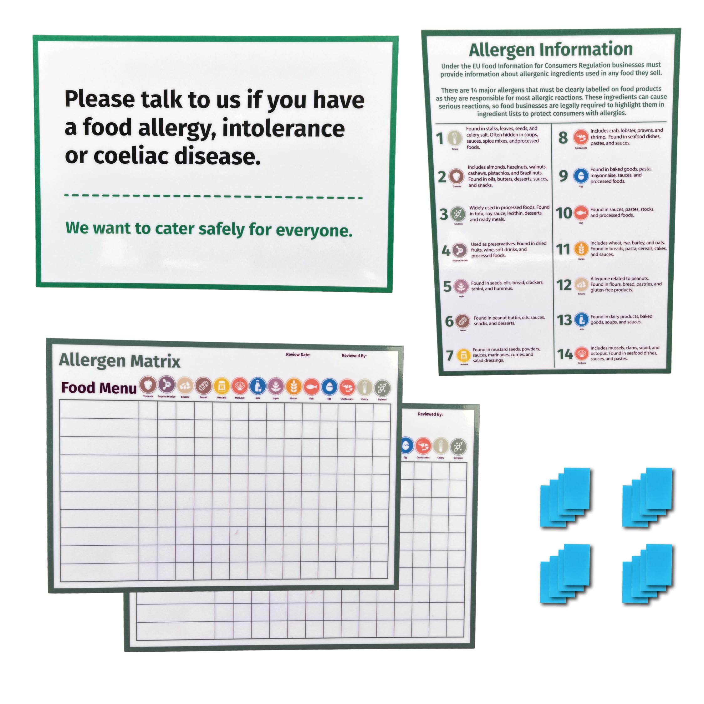 Allergen Sign Pack - A4 Drywipe Laminated Signs - 5mm Foamex with Self-Adhesive Pads - Set of 4