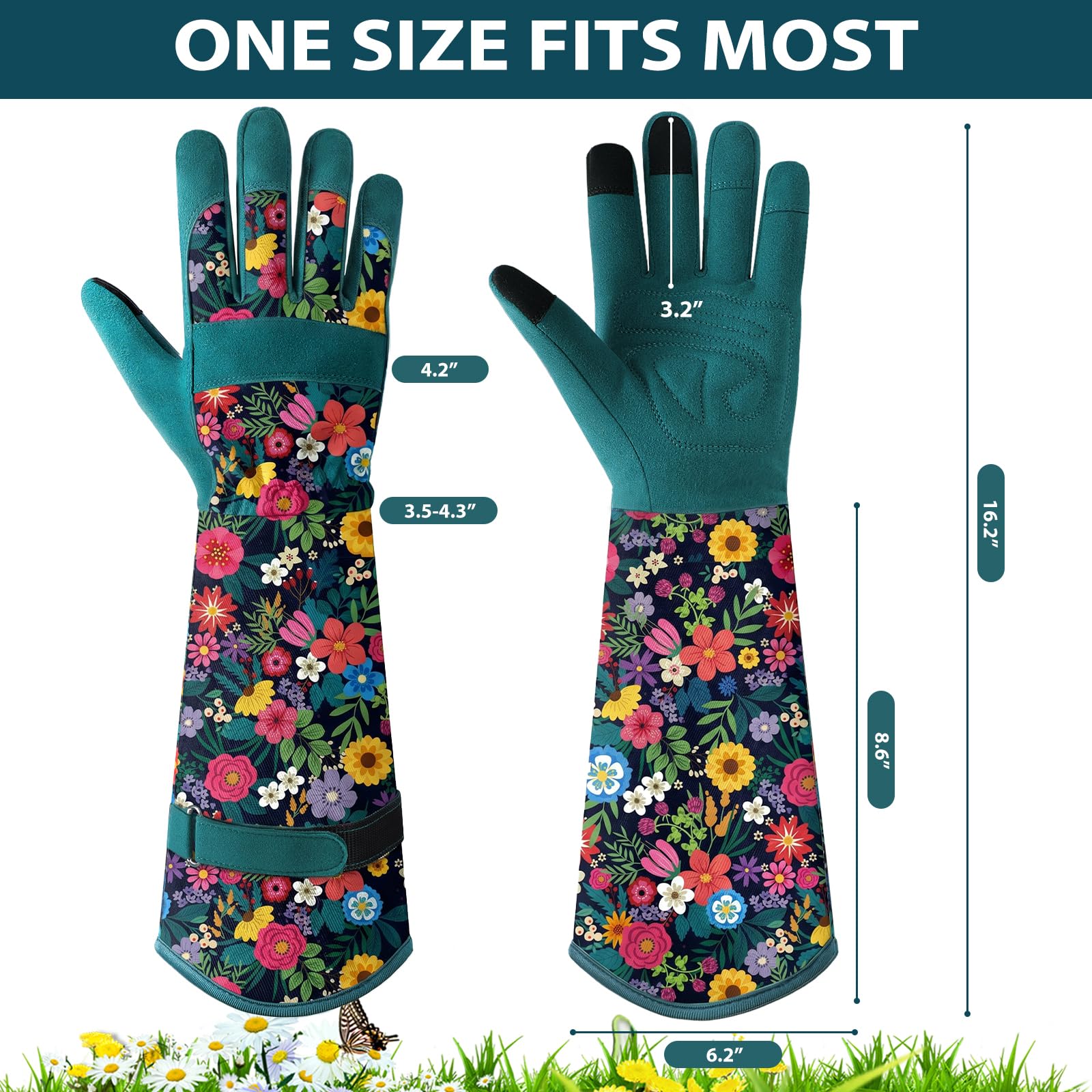 Gants de jardinage pour femme – Gants de jardin longs respirants avec poignée, gants de travail en cuir résistant aux perforations pour la cour et le travail en plein air, gants de protection pour