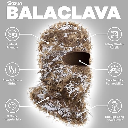 Miniatura 3 de Máscara de esquí pasamontañas ROXUN, máscara de cara completa de felpa con diseño desgastado para hombresmujeres