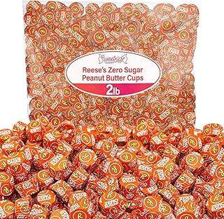 Zero Sugar Peanut Butter Cups - Miniatures Peanut Bite-Size Treat Candies Encased in a Crunchy Milk Rich Chocolate Shell for a Melt in Your Mouth Snacking, 2lb Bulk Candy Individually Wrapped Bag
