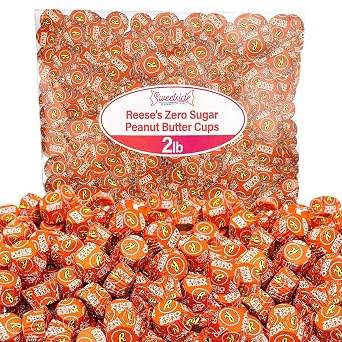 Zero Sugar Peanut Butter Cups - Miniatures Peanut Bite-Size Treat Candies Encased in a Crunchy Milk Rich Chocolate Shell for a Melt in Your Mouth Snacking, 2lb Bulk Candy Individually Wrapped Bag