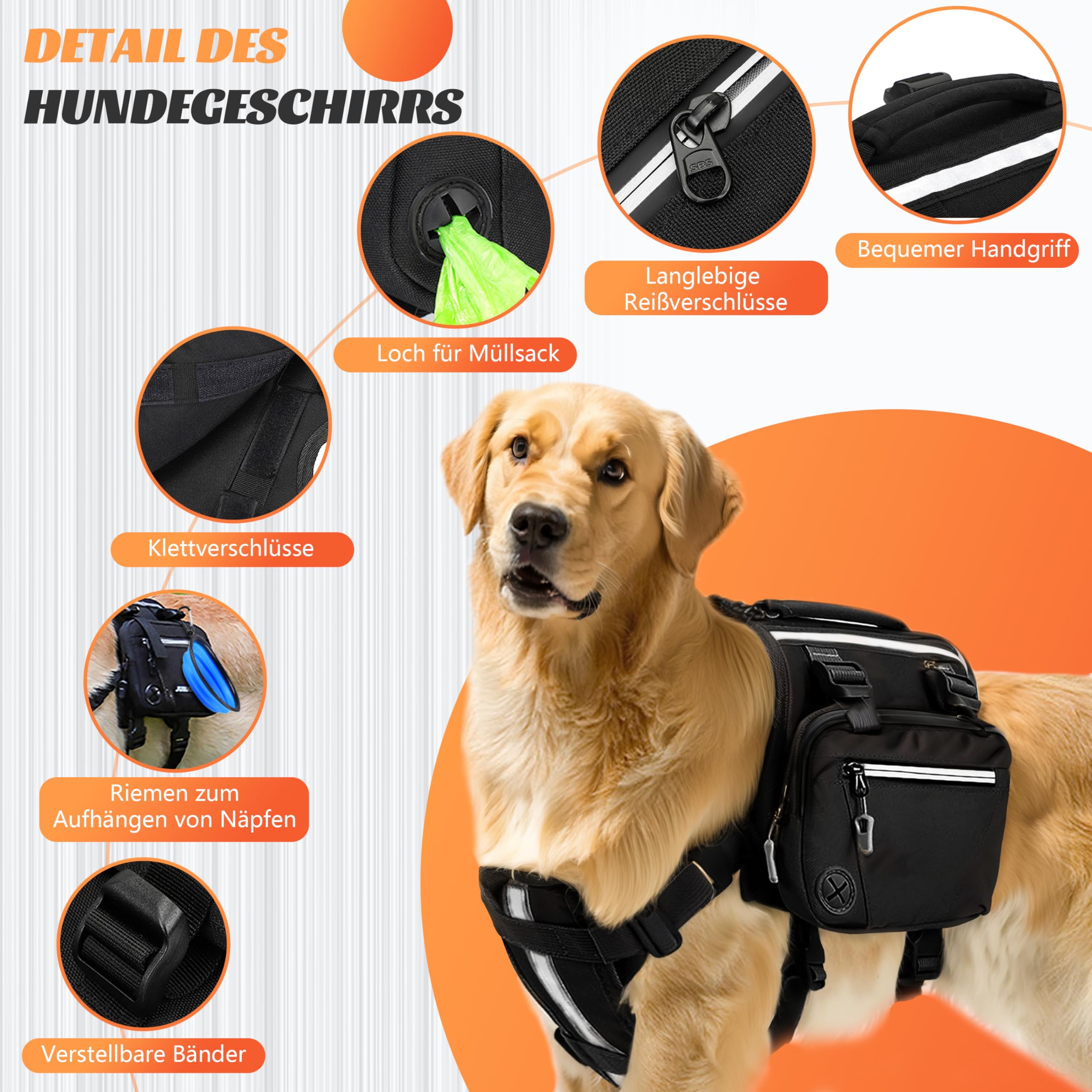 Mochila para perros de 20 a 45 kg, arnés táctico para perros, mochila Cesar Millan, para perros grandes, color negro