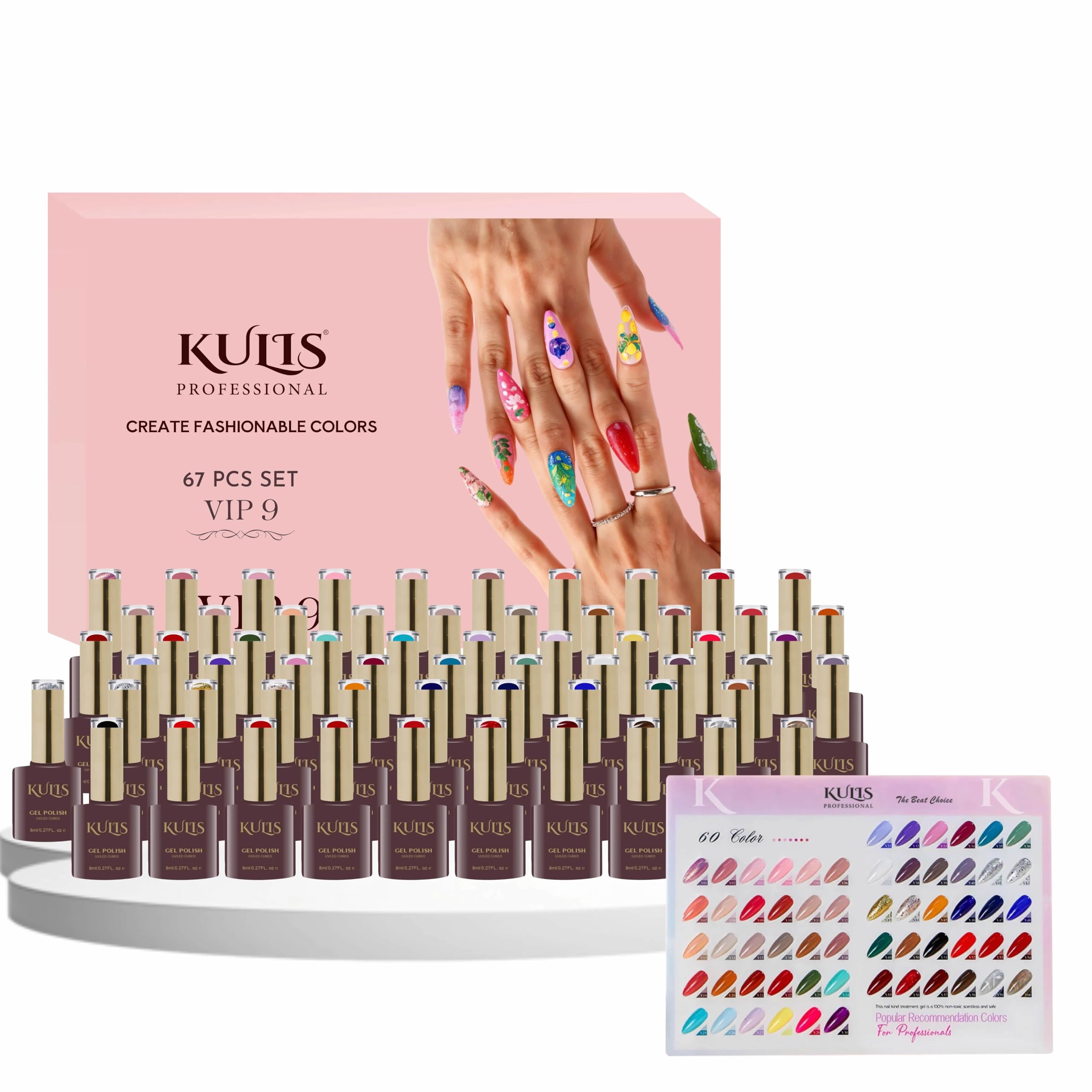 Kulis Professional UV Gel Nail Polish (60+7pcs) Kit with Shade Card For for Nail Art Salon Gift for Women Girls (Kulis VIP-9 Kit)-image-18