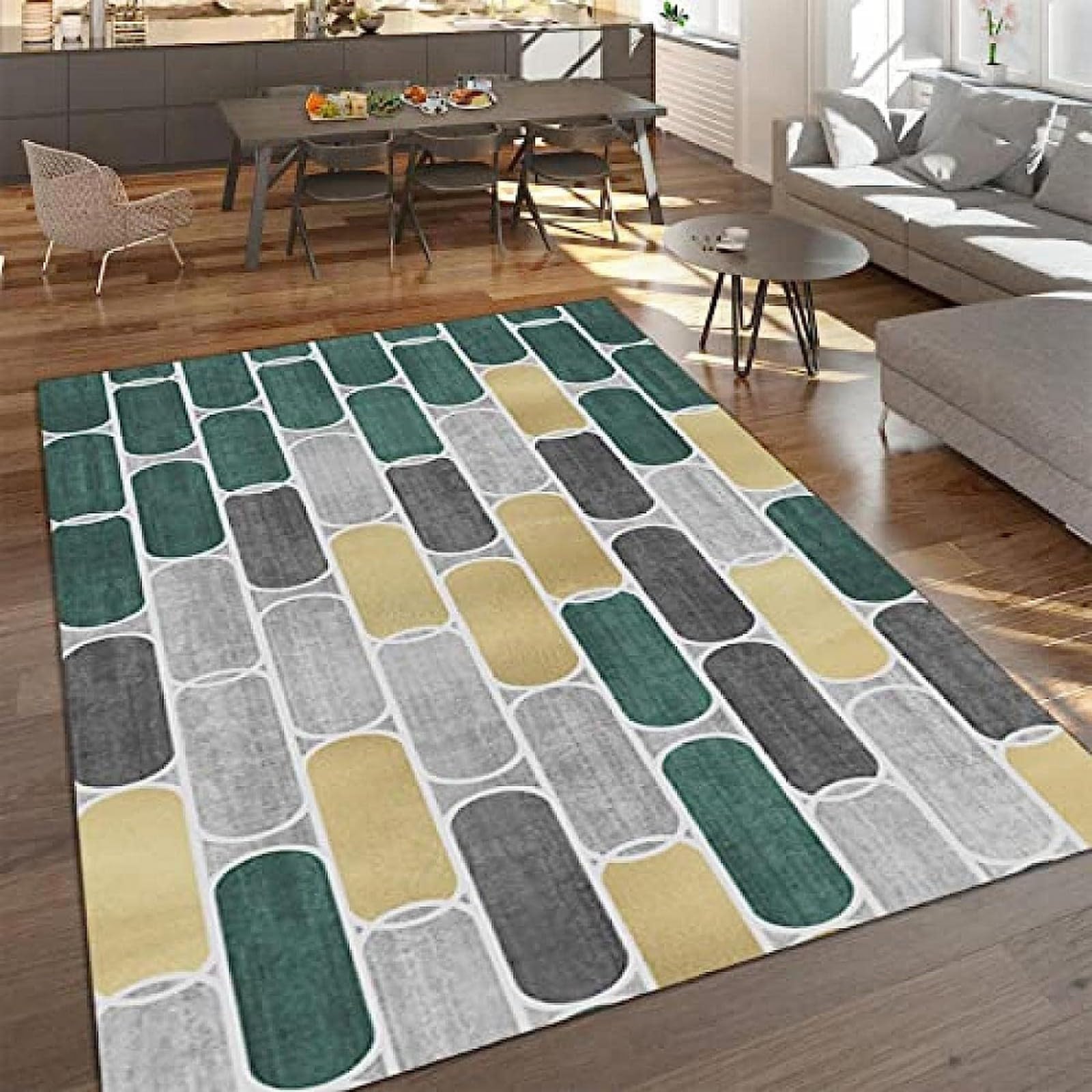Tapis de cuisine 3D géométrie vert tapis de sol imprimé polyester pour salon chambre