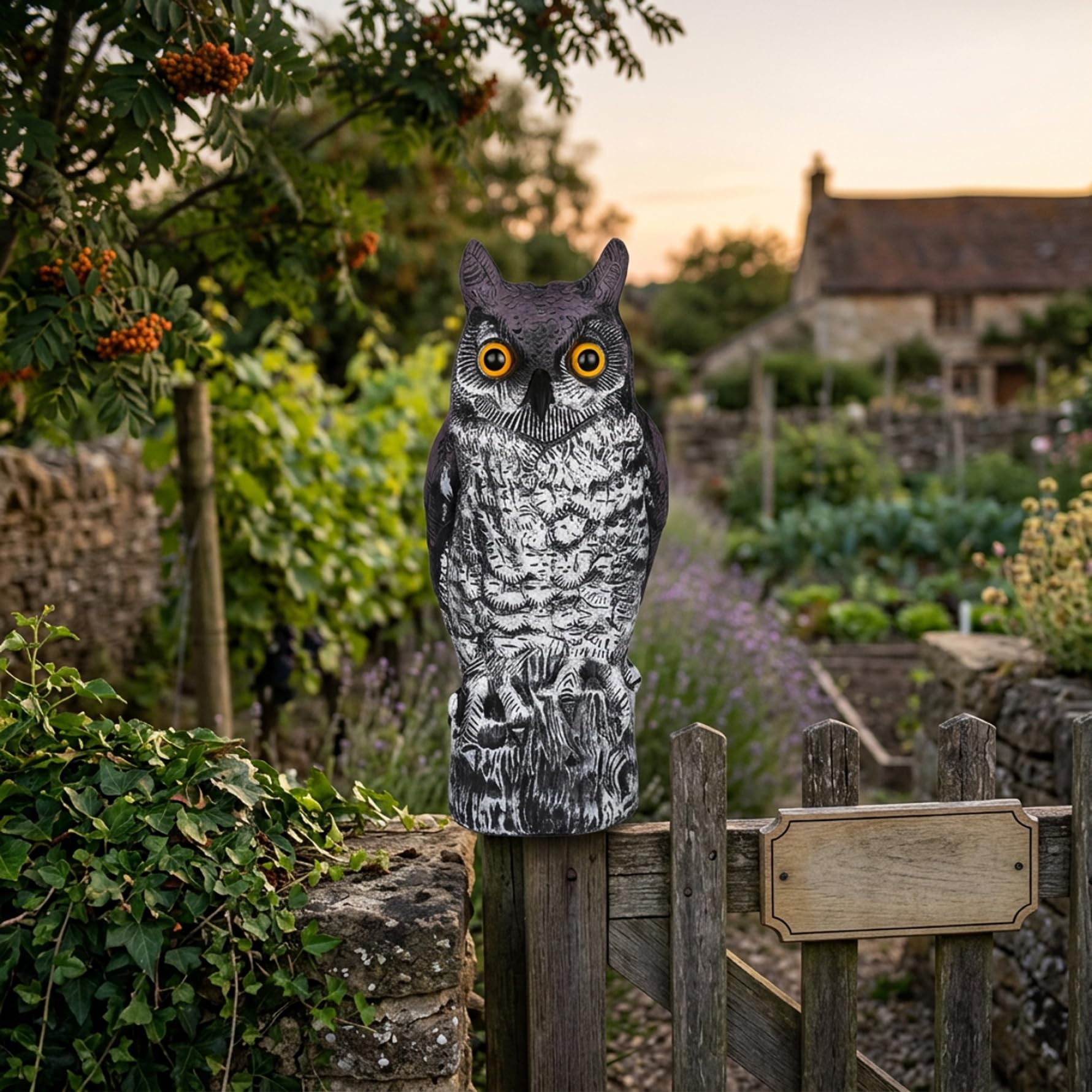 Comebachome Owl Decoys to Scare Birds Away - Lifelike Garden Statue for Outdoor, Realistic Plastic Owl Decoration (40cm, Gray), Decoy, Decoys To Scare Birds Away
