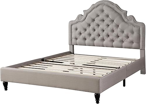 Miniatura 6 de Home Life Premiere Classics 023 - Cama de plataforma con cabecero de tela gris claro y plateado, 51 pulgadas de alto, con listones de tamaño