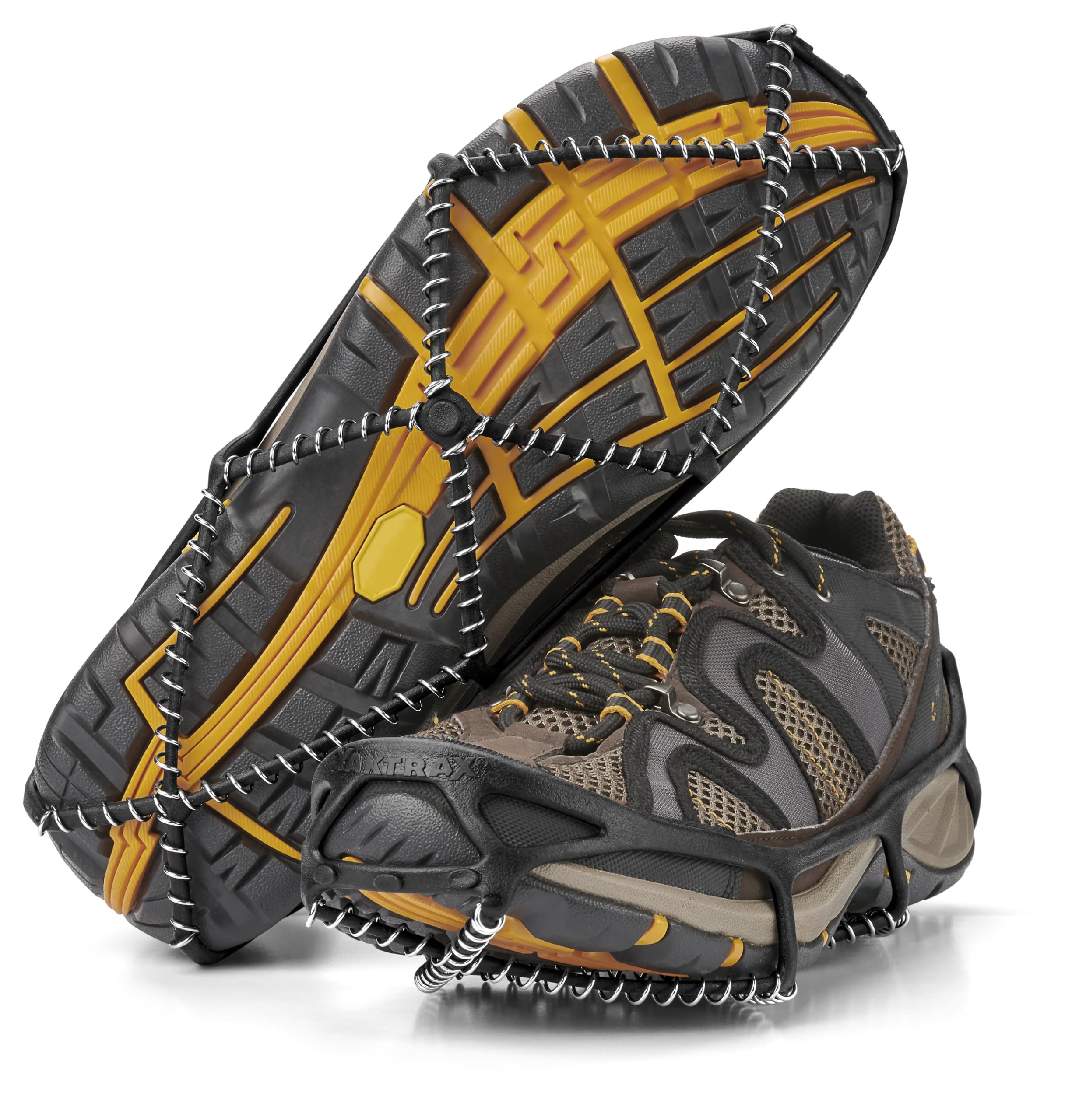 YAKTRAX WALK Ice & Snow Grips For Walking Shoes, Elastic Rubber Strap & 1.2mm Steel Coils, Provides Traction In Ice & Snow, Black