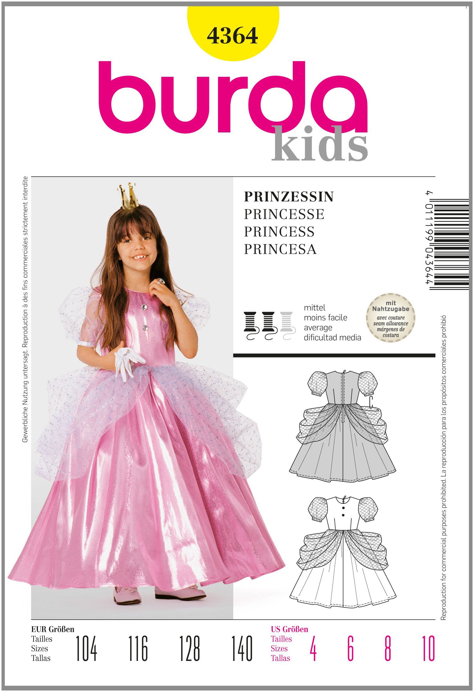 Patron de Couture Burda B4364 - Modèle Princesse 19x13 cm