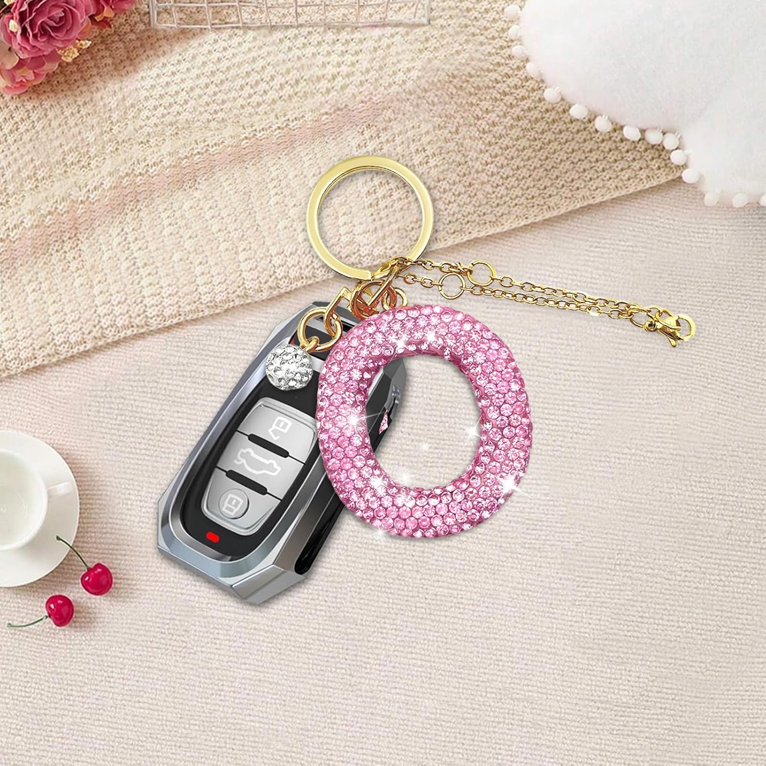 Pink Blue Initial Letter Keychain Gift for Women Girls Bling Sparkly Cute Backpack Car Key Accessories Lanyard Stanley cup image 3