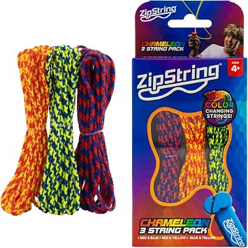 ZipString Chameleon Strings, Pack of 3 - Luma Replacement Strings for Rope Launcher Toy - Glow in the Dark Fidget String for Kids & Adults - Shark Tank Featured Lasso Rope Loop String Replacement