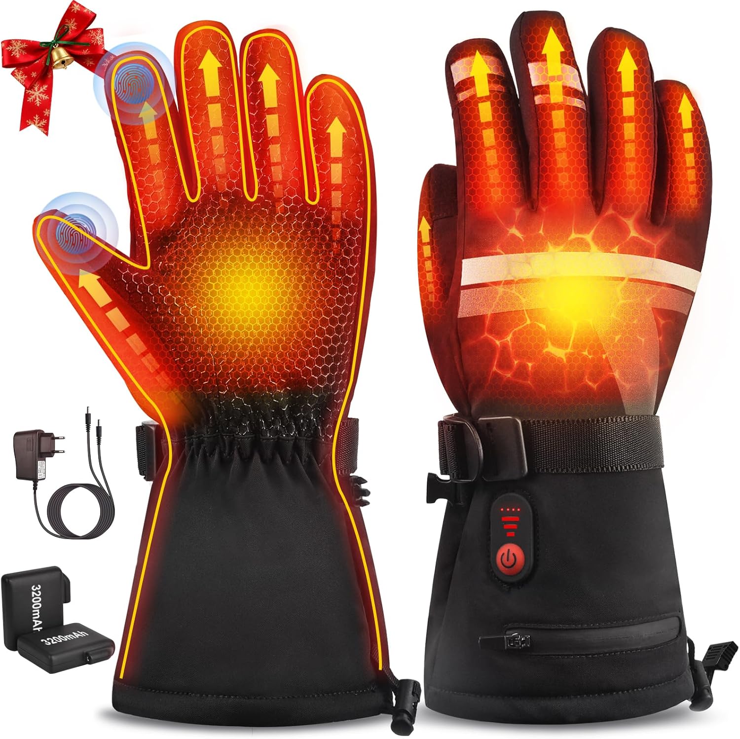 Heated Gloves for Men Women, 7.4V Fast Heating Rechargeable Electric Gloves with Touchscreen, Waterproof Winter Hand Warmers for Motorcycle Work Ski Hiking Hunting Outdoor, Christmas Birthday Gifts