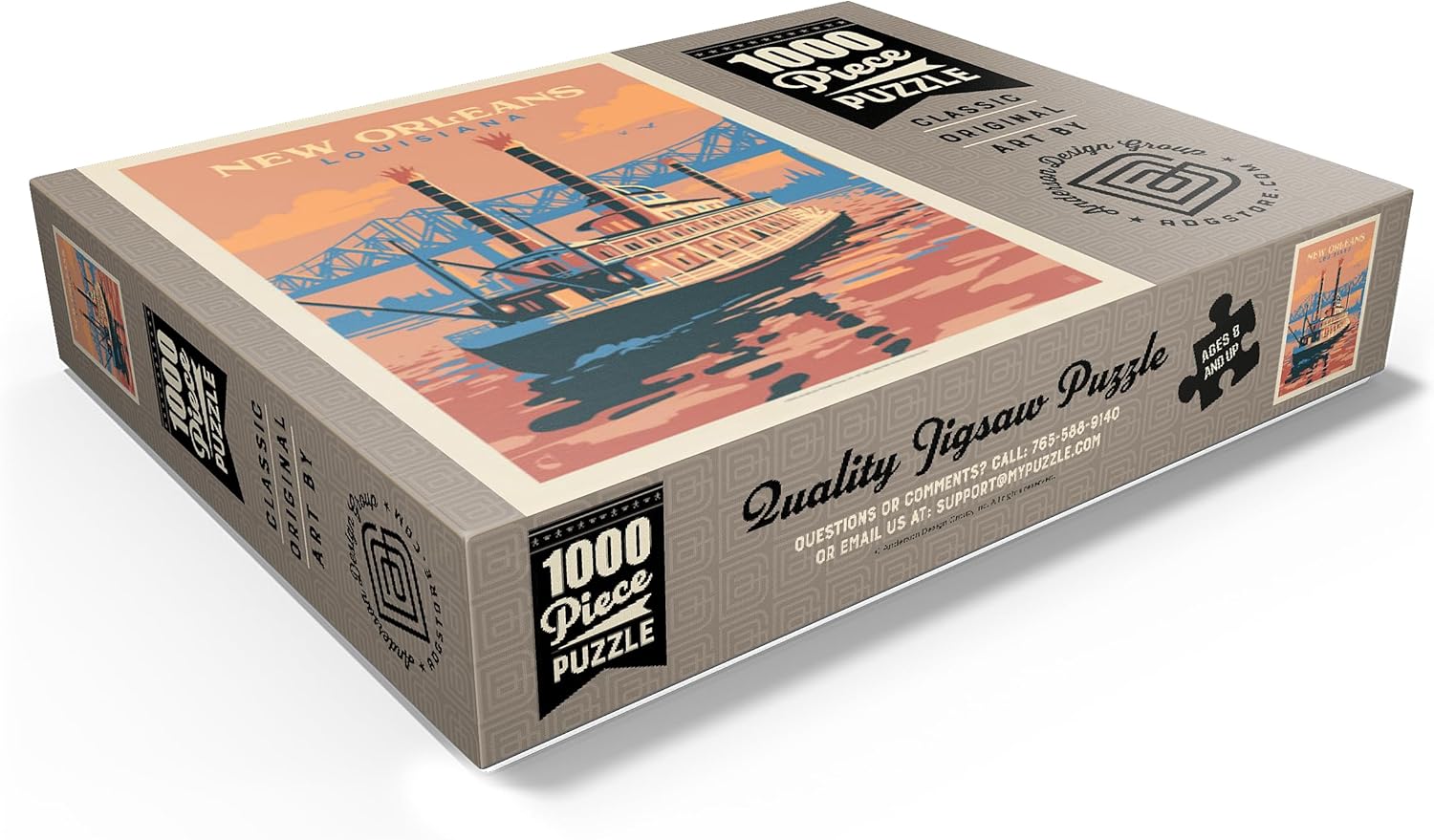 MyPuzzle New Orleans: Sunset River Cruise, Vintage Poster - Premium 1000 Piece Jigsaw Puzzle for Adults