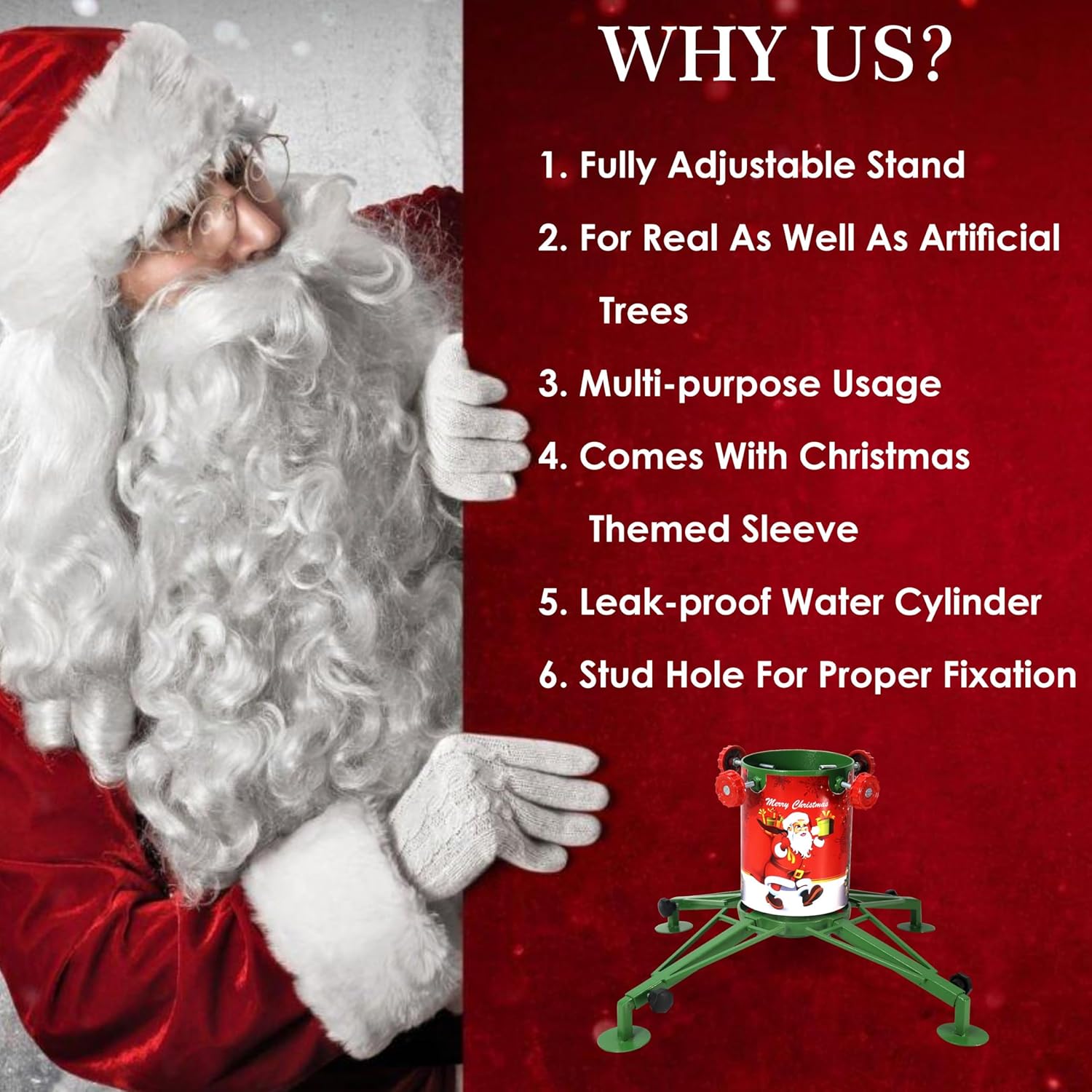 FEBTECH - Christmas Tree Stand - 6" Wide Cylinder - Christmas Tree Stand with Water Reservoir - Christmas Tree Stand for Live Tree 5 to 12 Feet - 2"-5.75" Trunk Capacity - 22"-45" Adjustable Stand