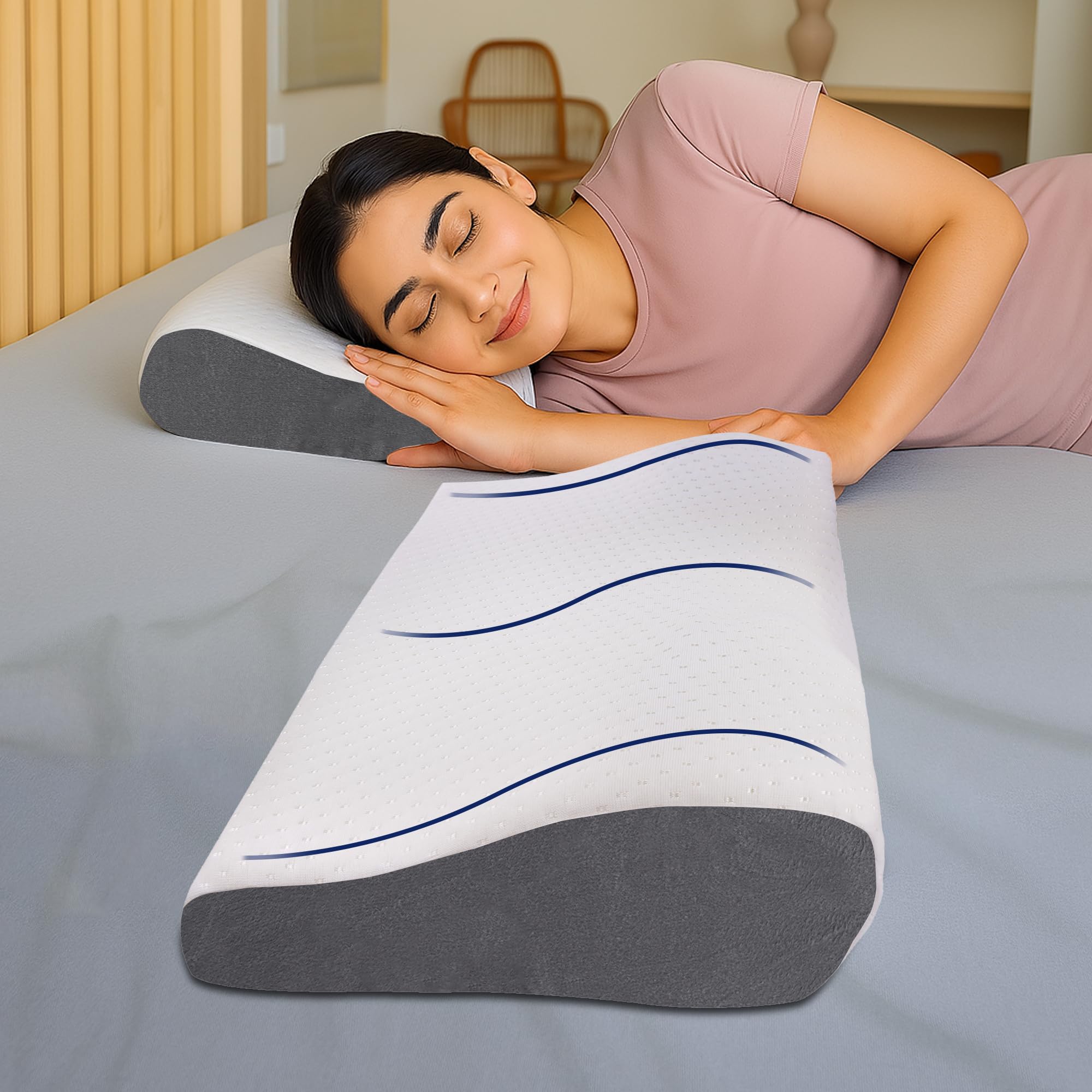 GADDA CO Orthopedic Contour Memory Foam Cervical Pillow | Neck & Shoulder Pain Relief | Ergonomic Support for Spinal Alignment & Better Sleep | 2 Years Warranty | 19.5x11x3.5 inch | White & Grey