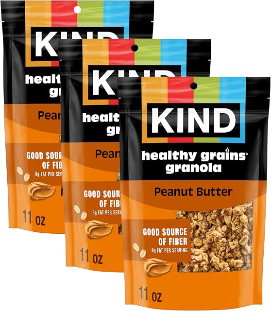 KIND Healthy Grains Granola Clusters, Peanut Butter Whole Grain, Gluten Free, 11 Ounce Bags, 3 Count